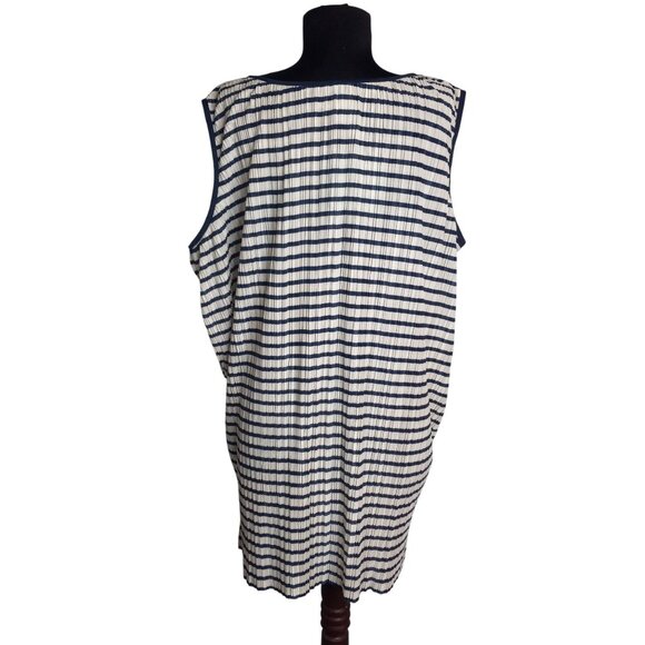 QPS Size 2X Blouse Womens Navy White Striped Sleeveless Scoop Neck NEW - Picture 4 of 6